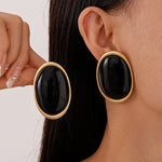 Load image into Gallery viewer, Vintage Resin Oval Geometric Silver Stud Earrings N6H089