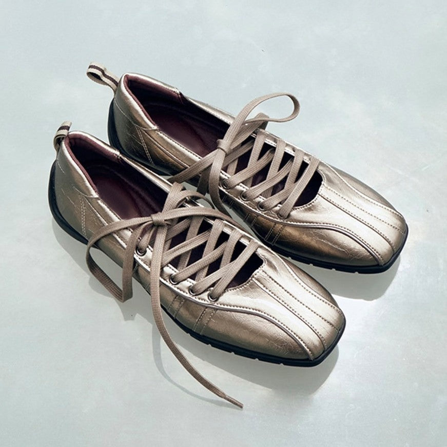 Silver Square Toe Ballet Mary Jane Flat Shoes Women N6G252