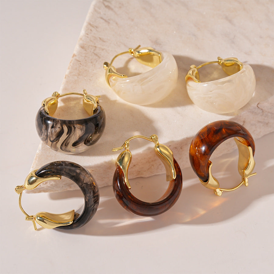 Resin Hoop Earrings Vintage U Shape Geometric Drip N6F078
