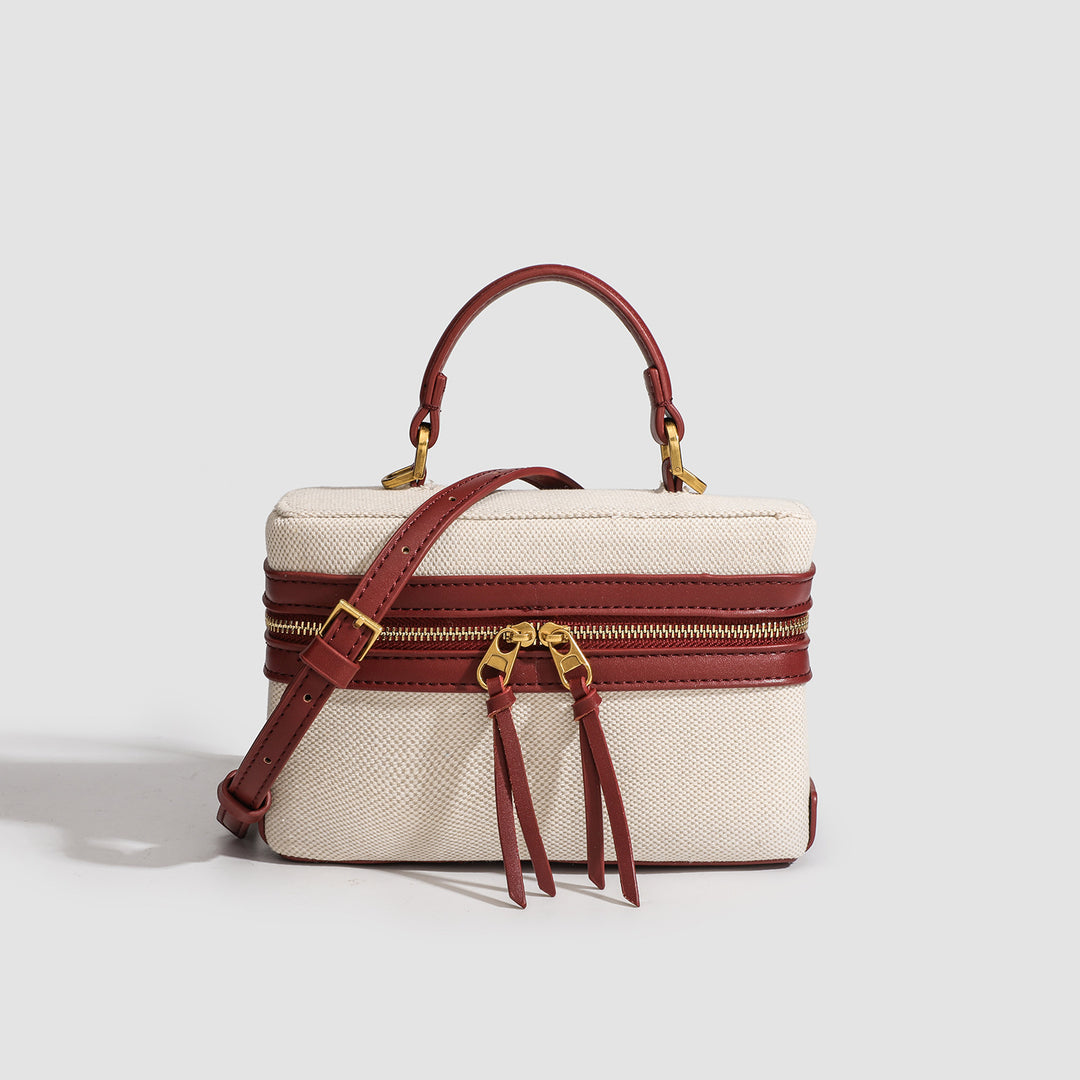 Contrast Panel Canvas Box Bag Multi Carry S5P303