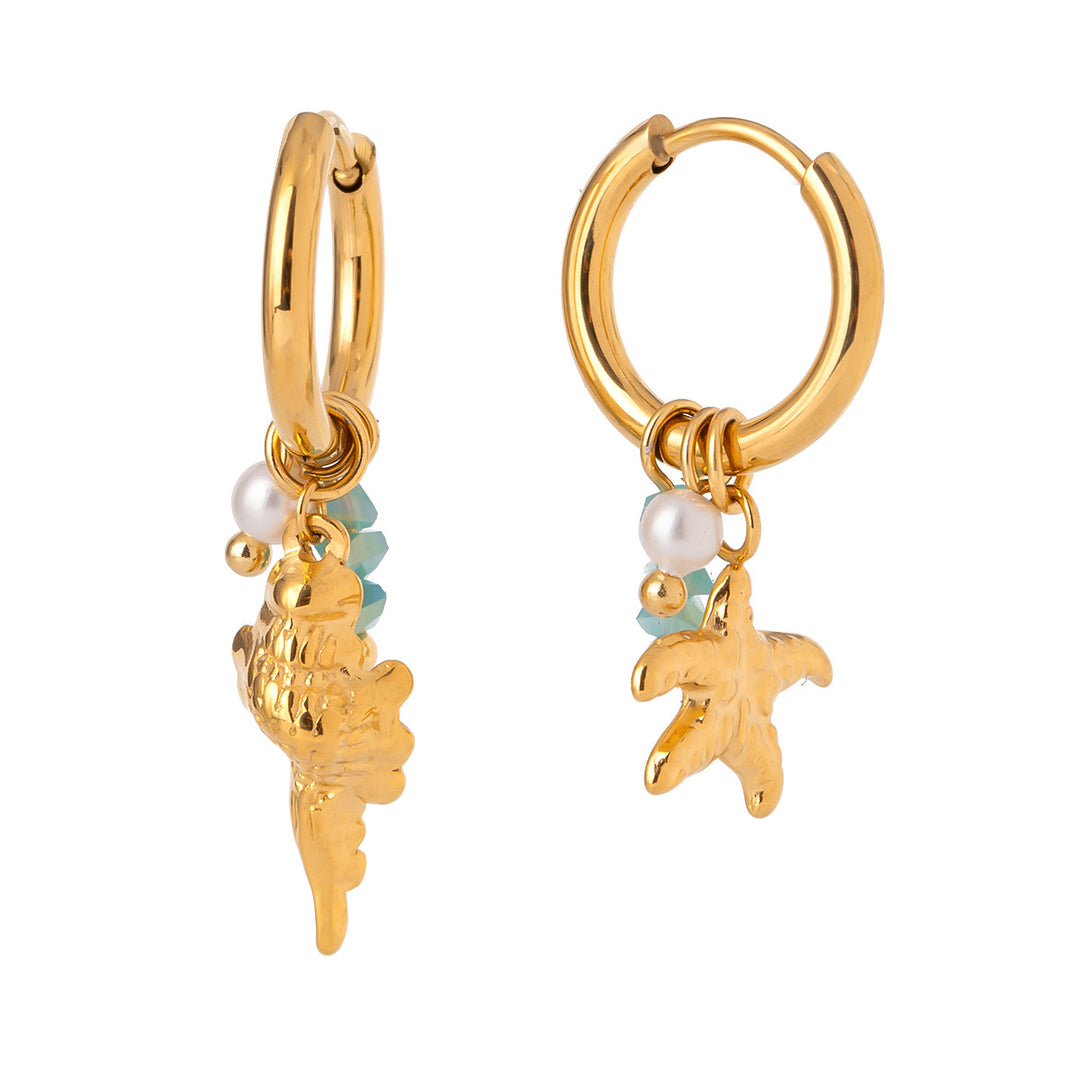 Oceanic Starfish Earrings Steel Pearl Accent S5P125