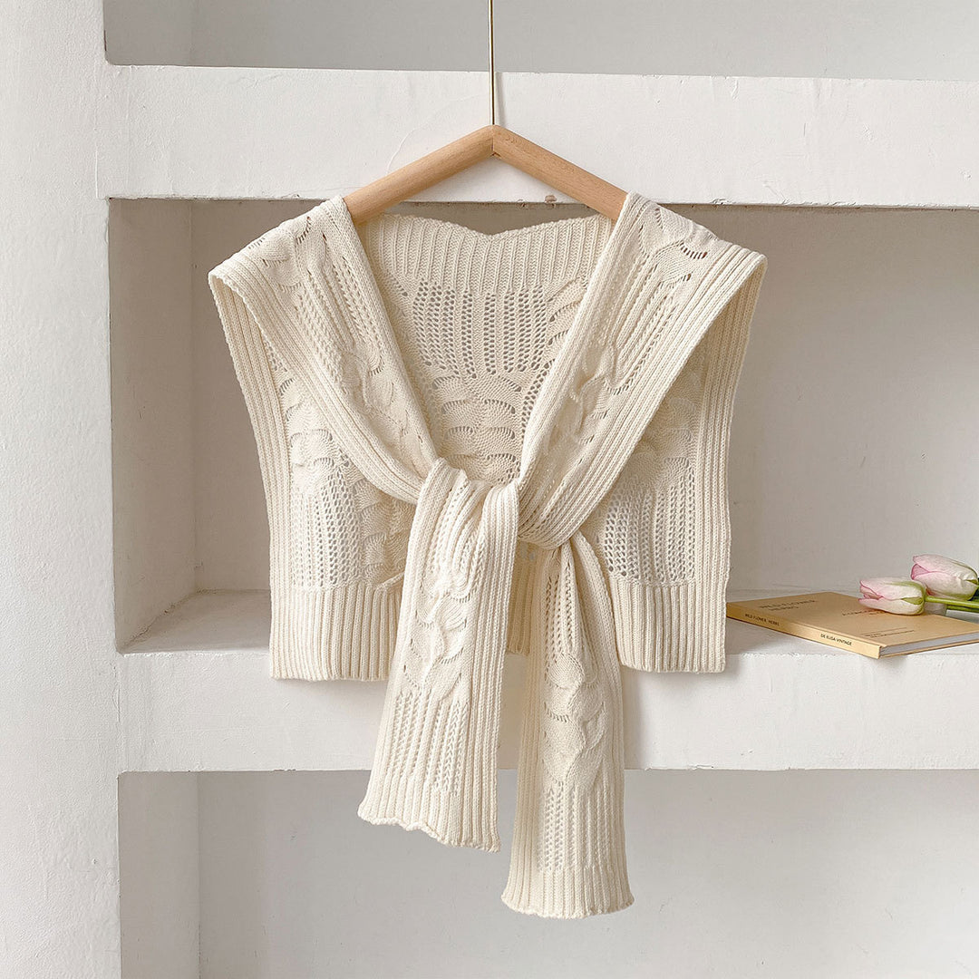 Thick Knit Square Shawl Hollow Twist Women N6H241