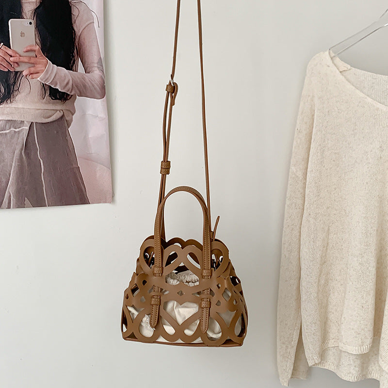 Cut Out Drawstring Bucket Bag Hollow Out PVC Cotton N6F122