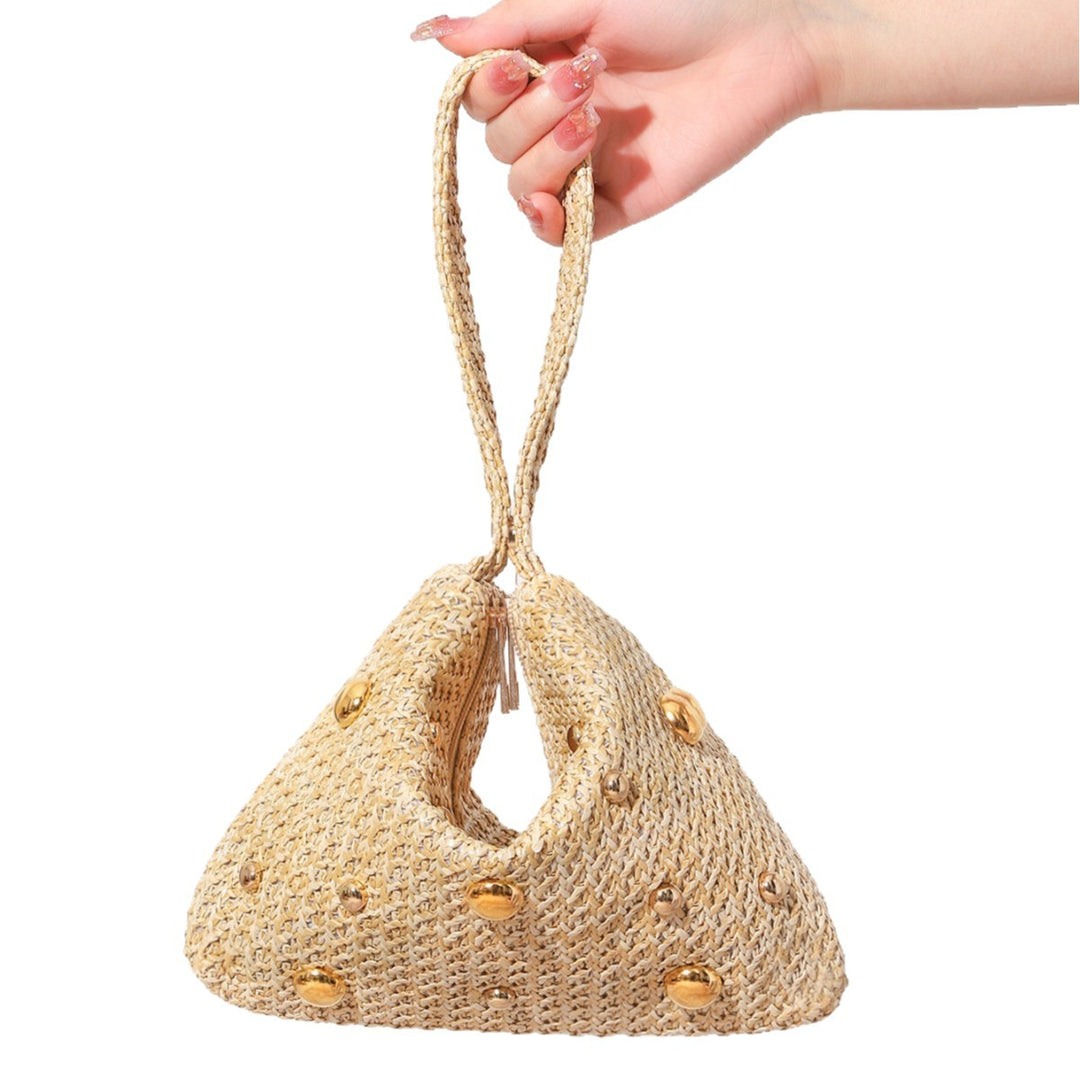Straw Woven Tote Bag Magnetic Closure Beach Handbag N6F099