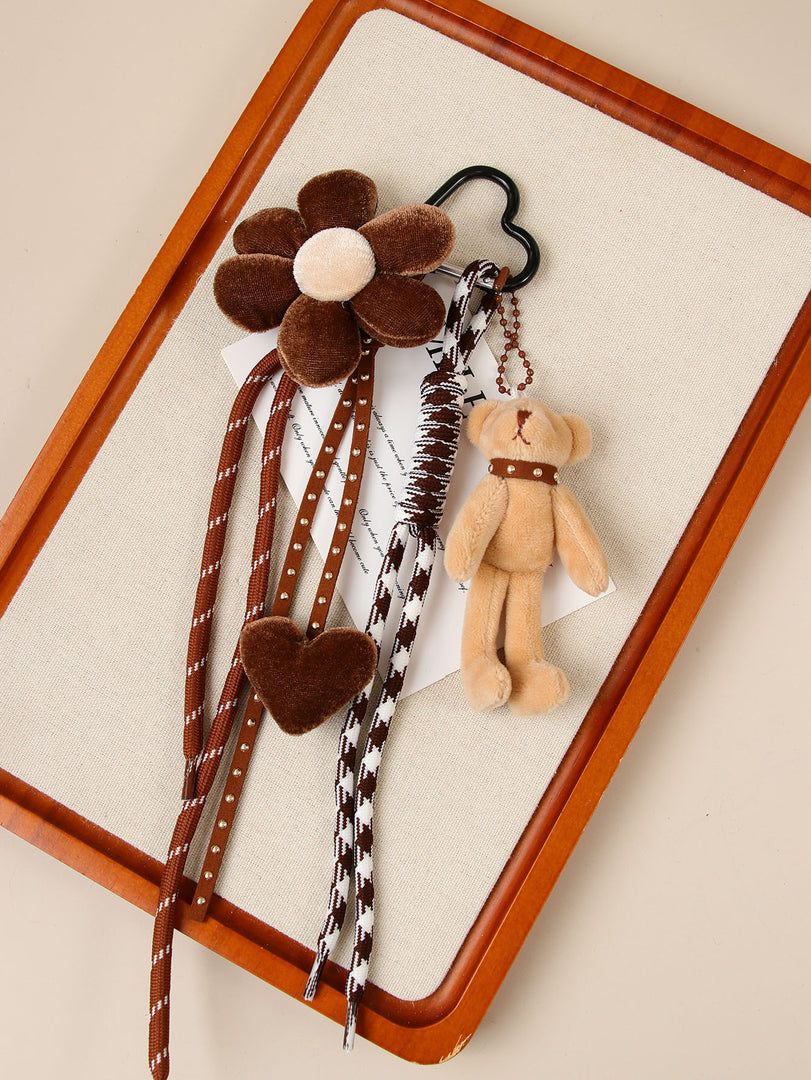 Cartoon Plush Bear Heart Flower Bag Charm Keychain S5P940