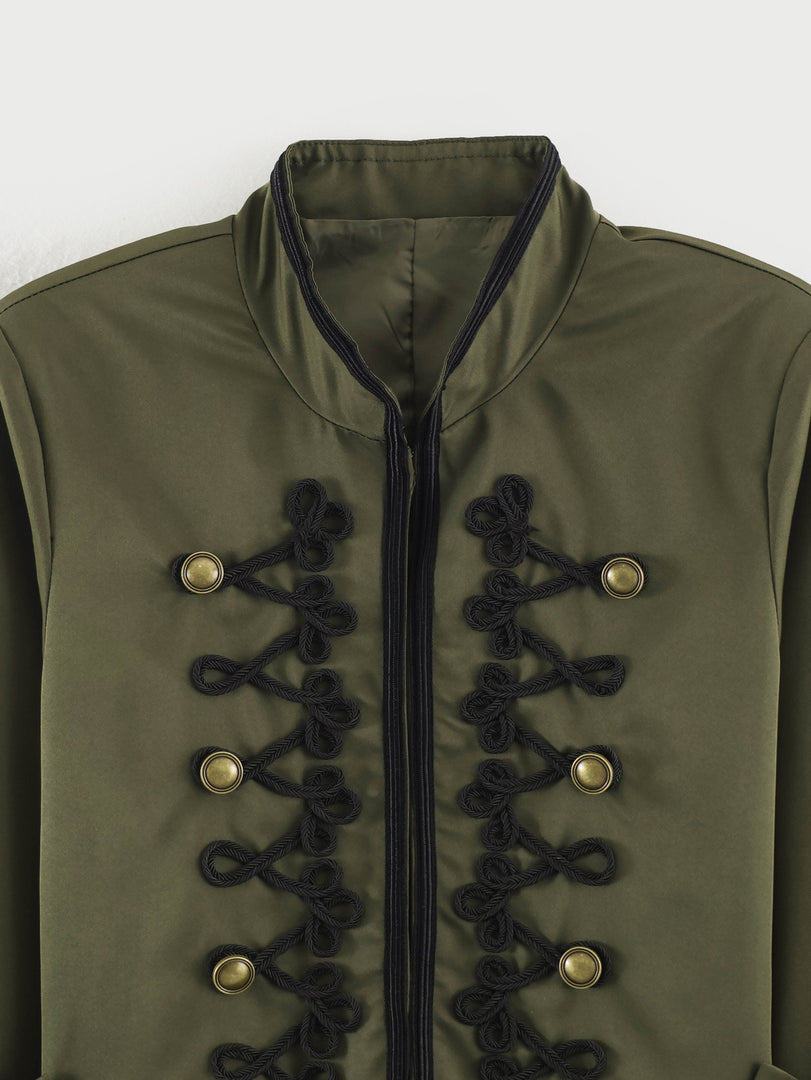 Casual Stand Collar Jacket Twisted Knot Floral Sleeve N6H123