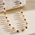Load image into Gallery viewer, Vintage Contrast Cat's Eye Tiger Eye Pearl Necklace N6H144