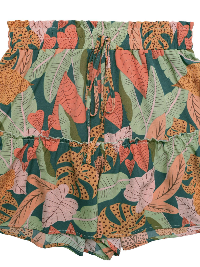 Tropical Print Elastic Waist Shorts Women N6C238