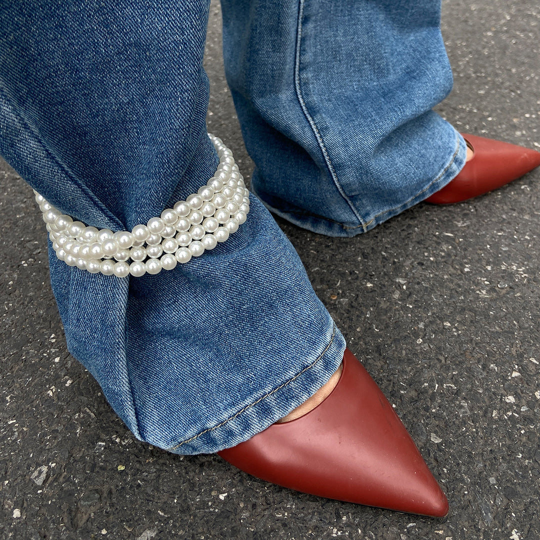 Crystal Cross Pearl Fringe Anklet Denim Jewelry N6B021