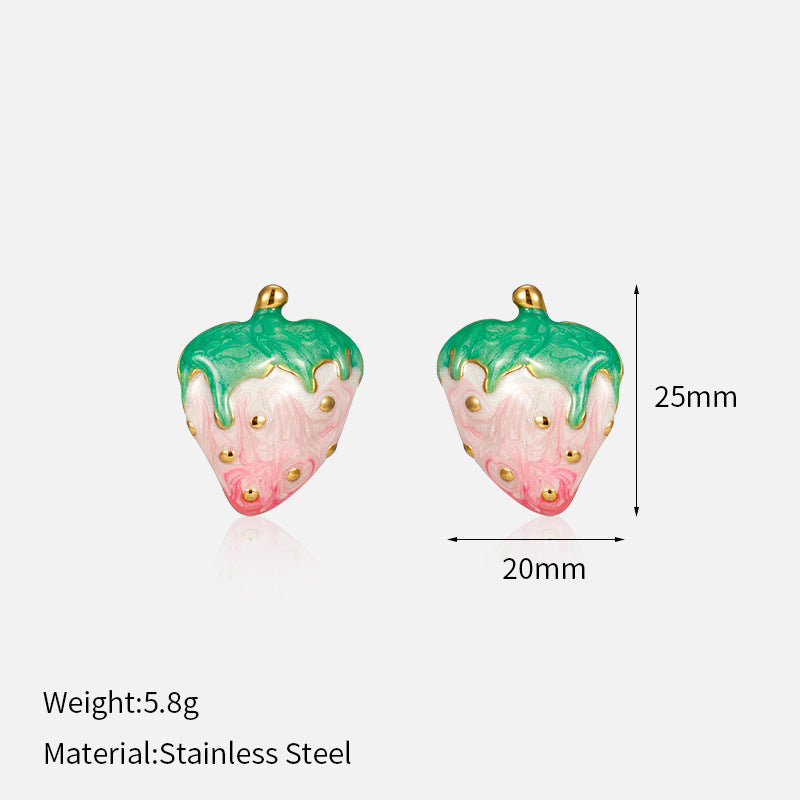Strawberry Drip Earrings Steel Enamel Gold-Plated S5P091