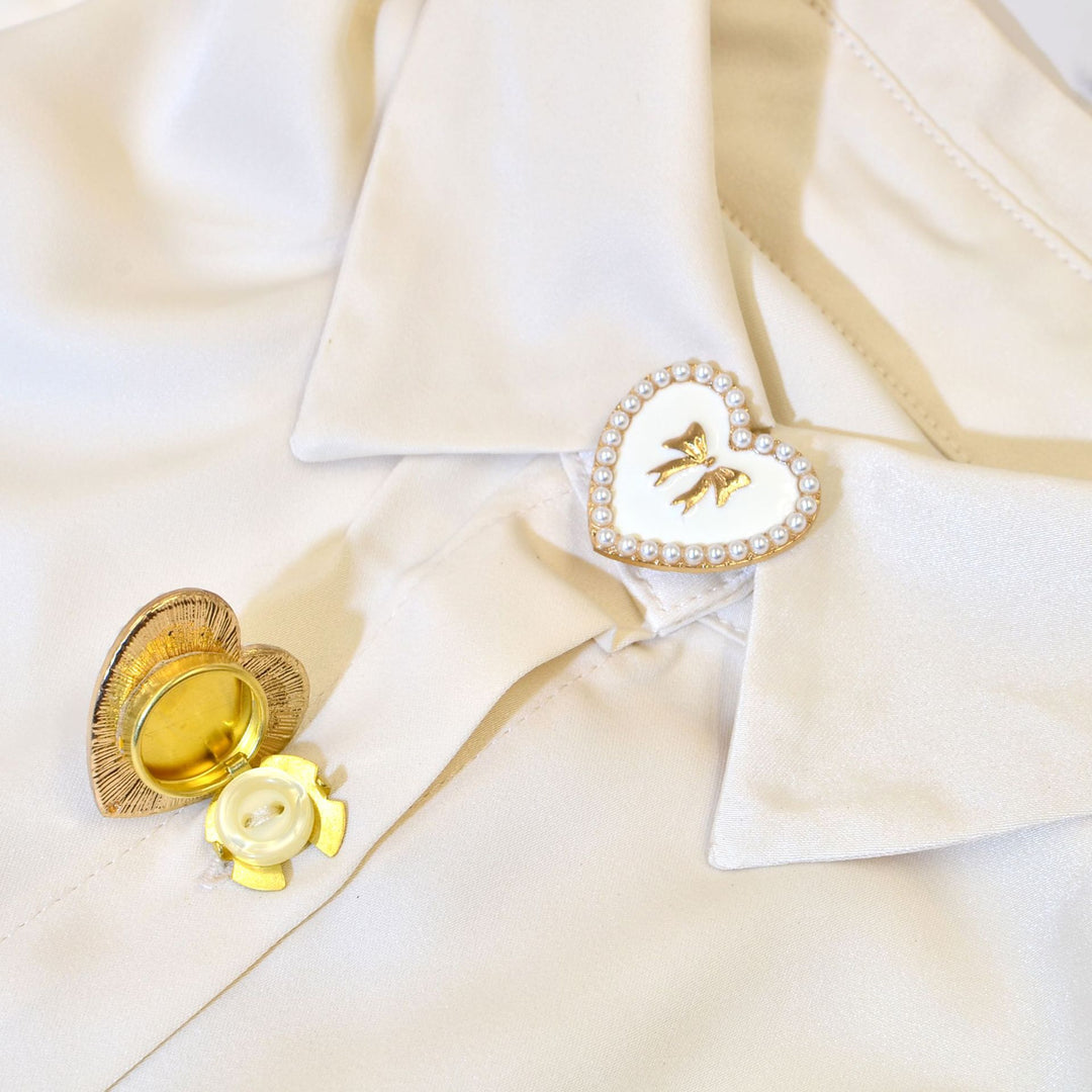 Heart Cuff Cover Brooch Rhinestone Shirt Button CharmN6G126