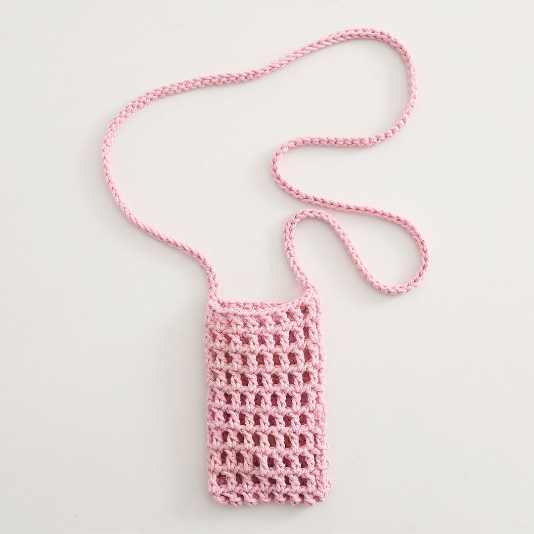 Hand Knit Mesh Crossbody Phone Pouch Cotton Polyester S5P302