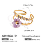 Load image into Gallery viewer, Crystal Flower Ring Openwork Adjustable Gold Plated S5P030
