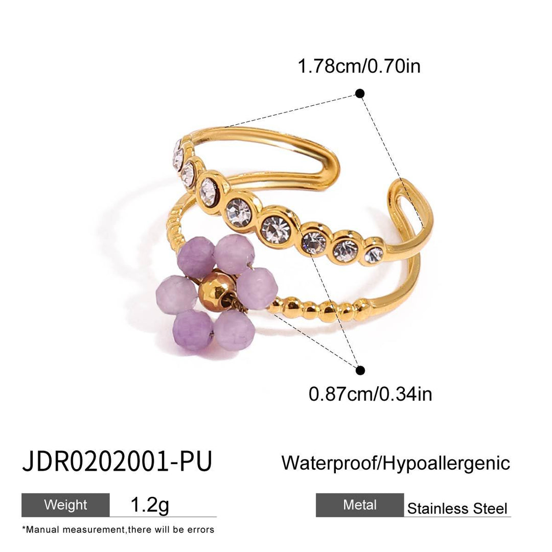 Crystal Flower Ring Openwork Adjustable Gold Plated S5P030