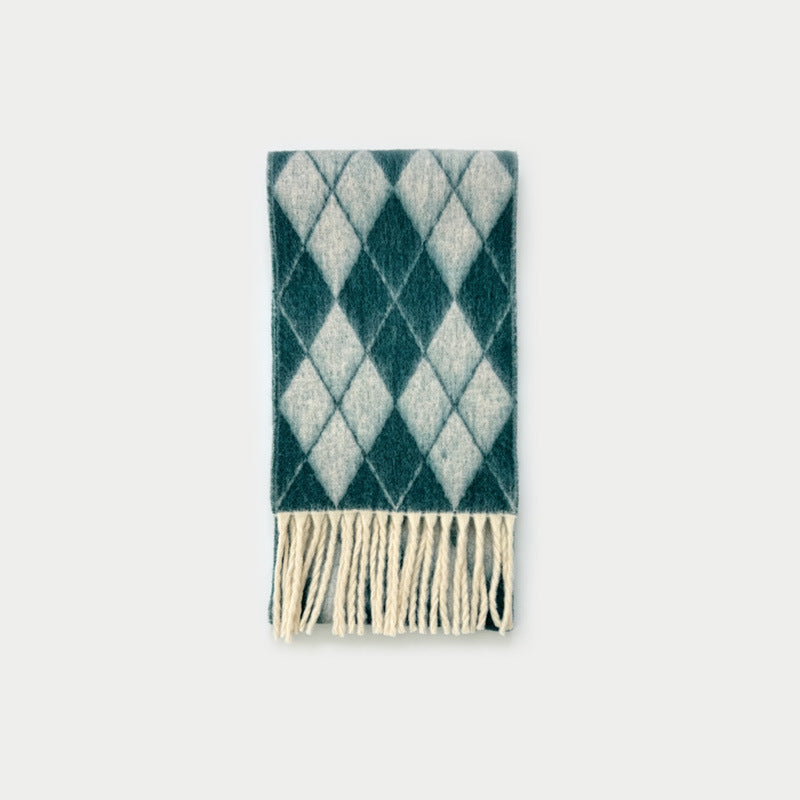 Wool Blend Diamond Jacquard Fringe Scarf N6K231