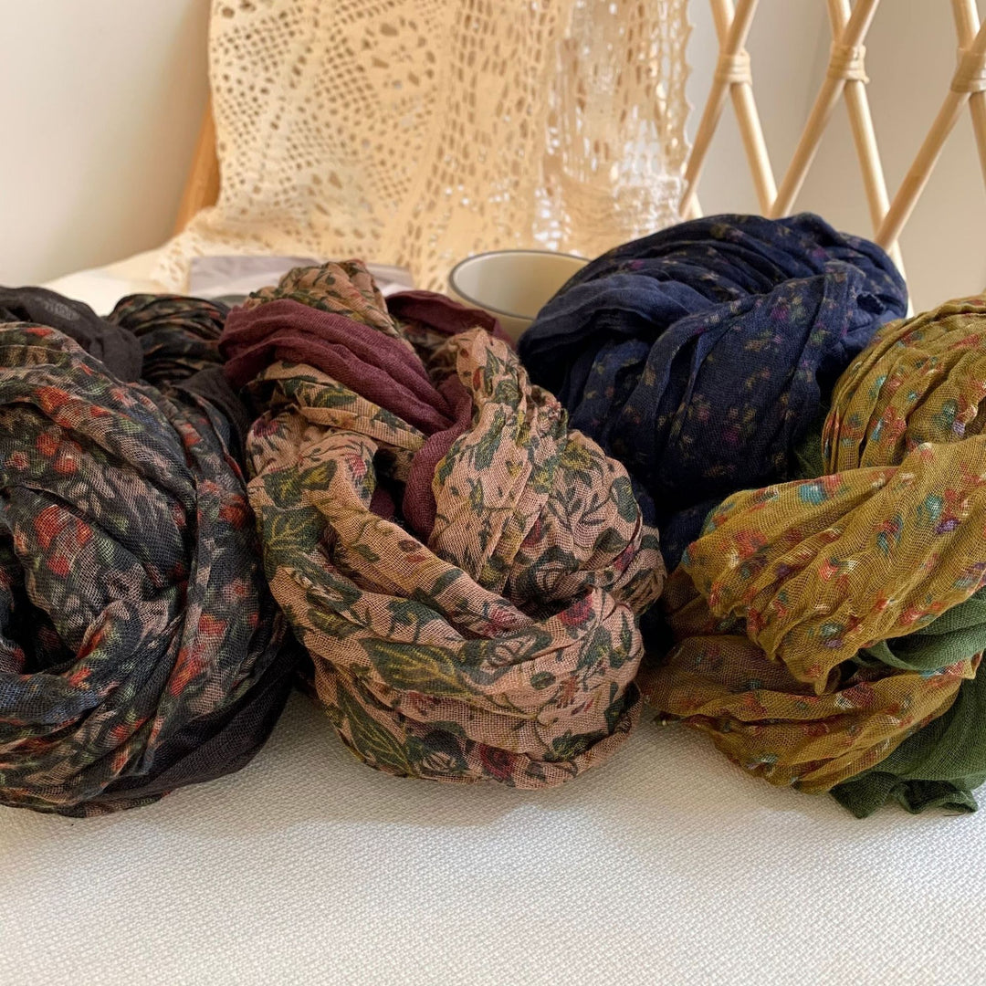 Botanical Print Crinkle Scarf  M5A210