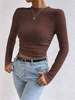 Load image into Gallery viewer, Fitted Checkered Long Sleeve Ruffle T-shirt Women N6C323