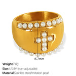 Load image into Gallery viewer, Celestial Leaf Ring Titanium Steel Pearl Crystal S5P047
