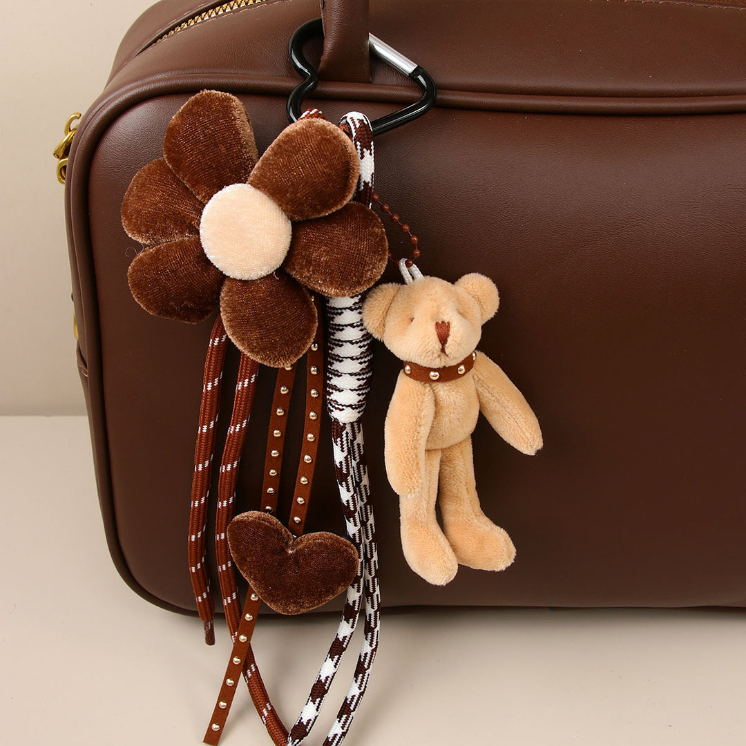 Cartoon Plush Bear Heart Flower Bag Charm Keychain S5P940