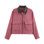 Load image into Gallery viewer, Corduroy Blend Leather Collar Jacket Women N6C138