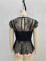 Load image into Gallery viewer, Black Lace Ruffle Cap Sleeve Sheer Crop Top N6F239