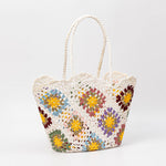 Load image into Gallery viewer, Hand Crochet Color Block Mesh Tote Beach Bag Women N6C302