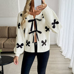Load image into Gallery viewer, Bow Print Cardigan Lightweight White N5Z487
