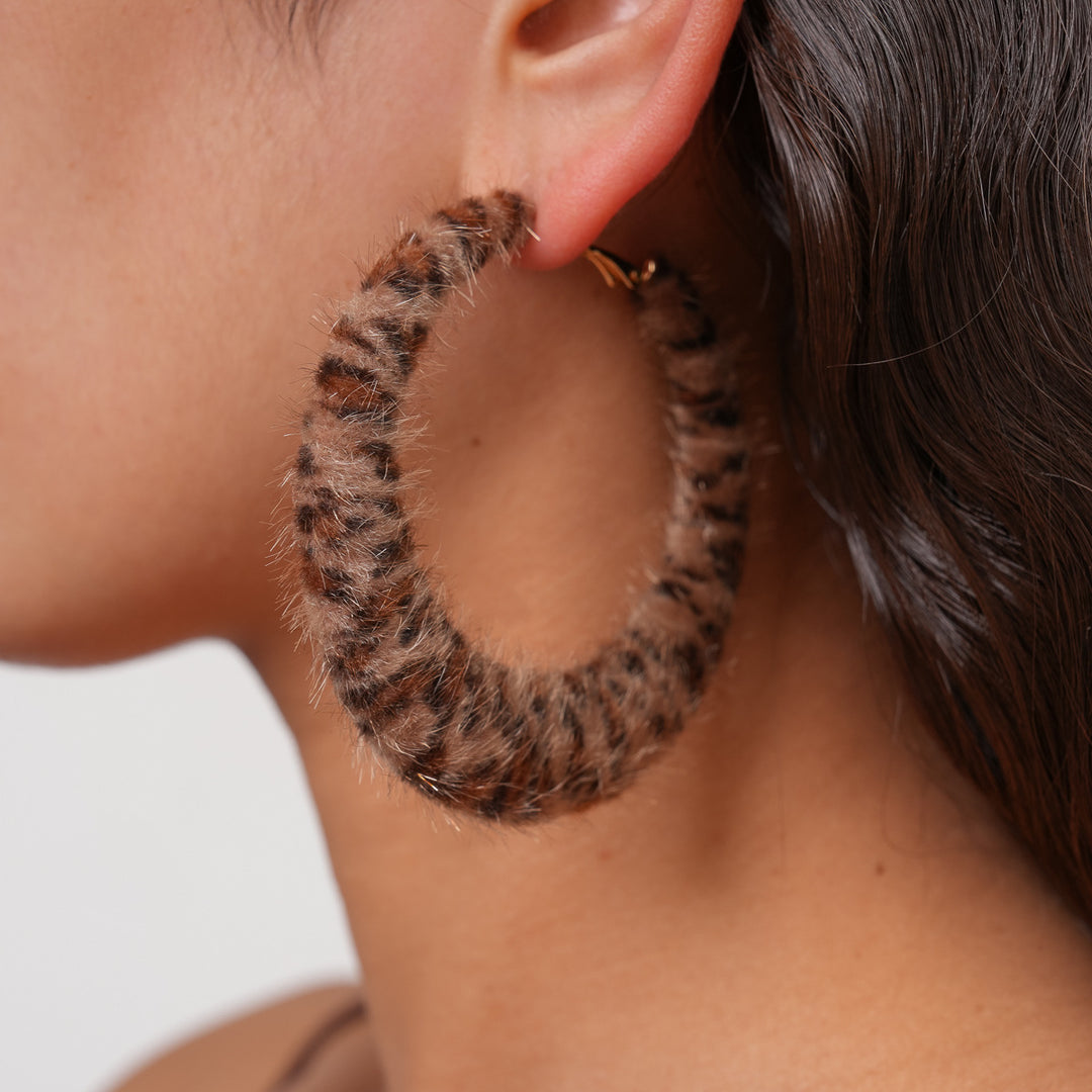 Womens Vintage Leopard Print Faux Horsehair Hoop Earrings N6K172