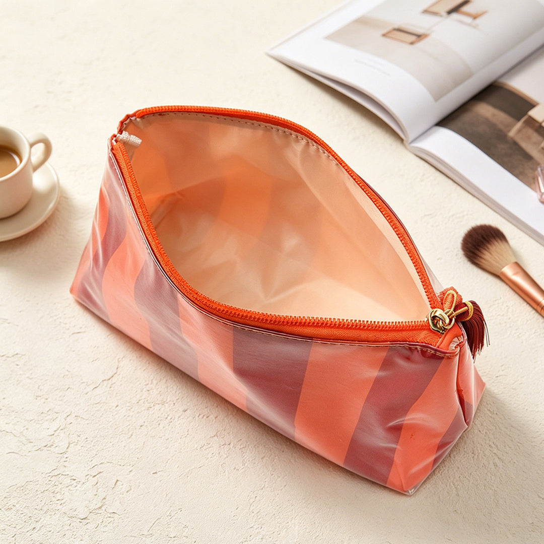 Unisex Striped PVC Tassel Cosmetic Bag N6J252