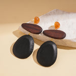 Load image into Gallery viewer, Resin Wood Drop Heart Round Silver Stud Earrings N6H090
