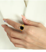 Load image into Gallery viewer, Black Drip Ring French Minimalist Adjustable Steel  S5P046
