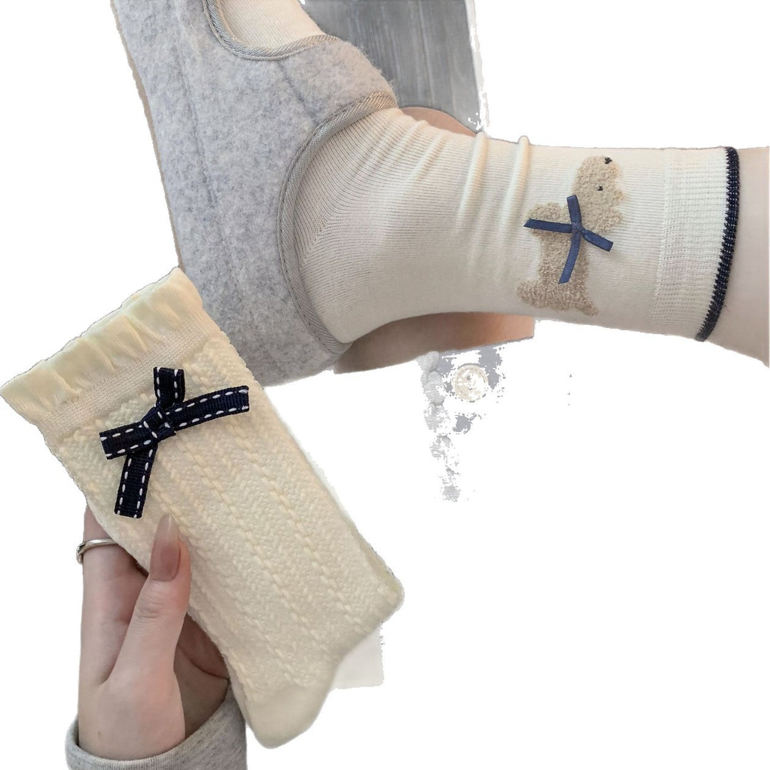 Button Polka Dot Bow Socks Women Style M5A009