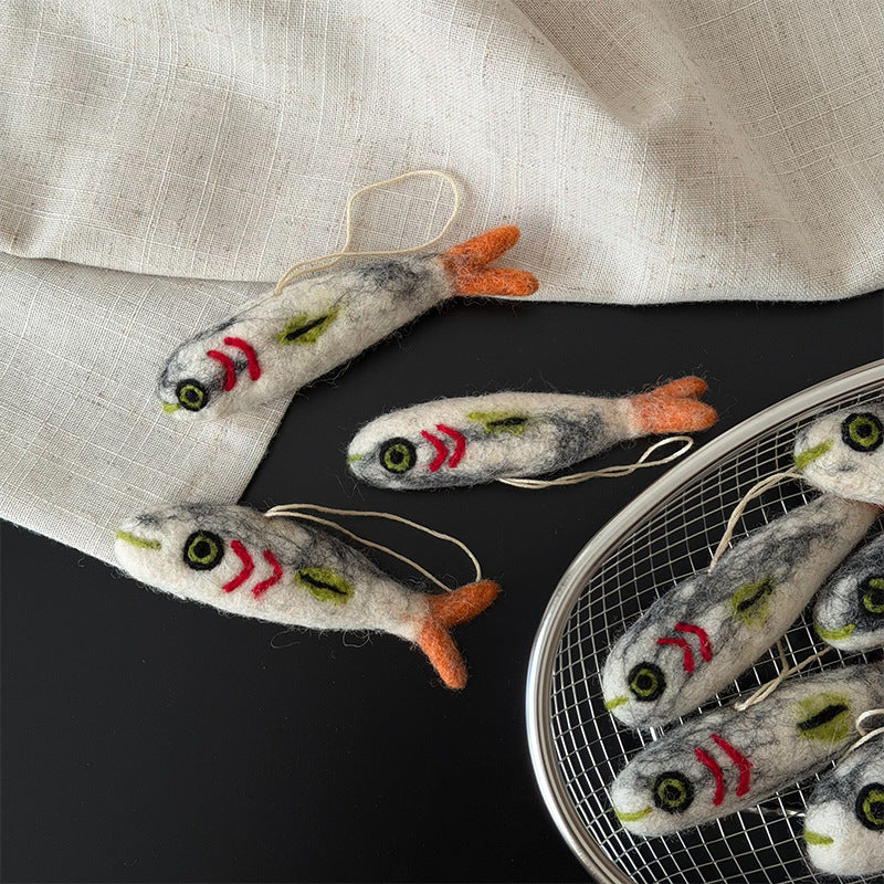 Funny Dried Fish Felt Pendant Handmade Gift N6G017