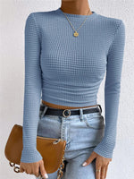 Load image into Gallery viewer, Fitted Checkered Long Sleeve Ruffle T-shirt Women N6C323