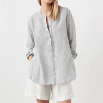 Load image into Gallery viewer, StripeCollar LinenStyle Shirt Lightweight Gray N5A153
