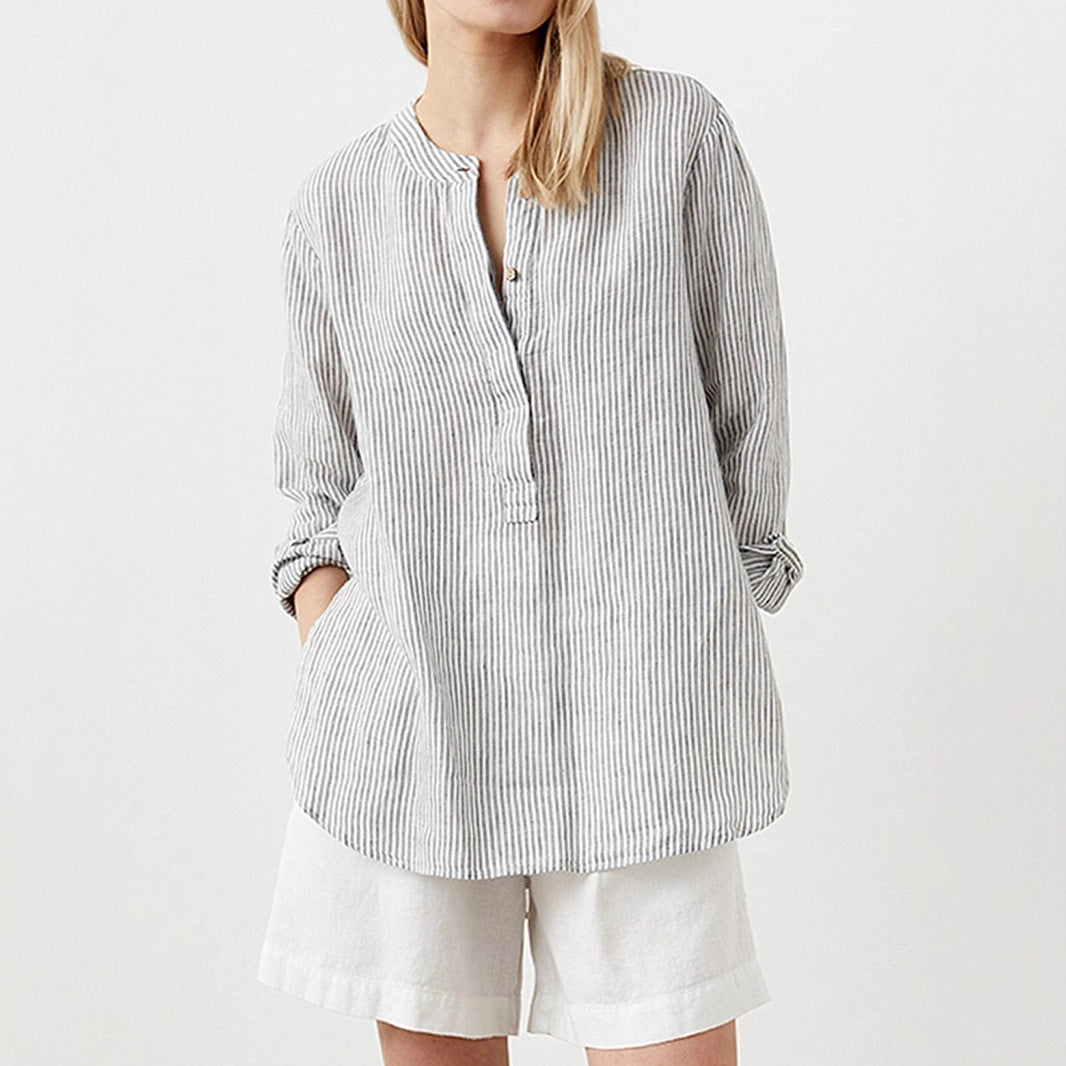 StripeCollar LinenStyle Shirt Lightweight Gray N5A153