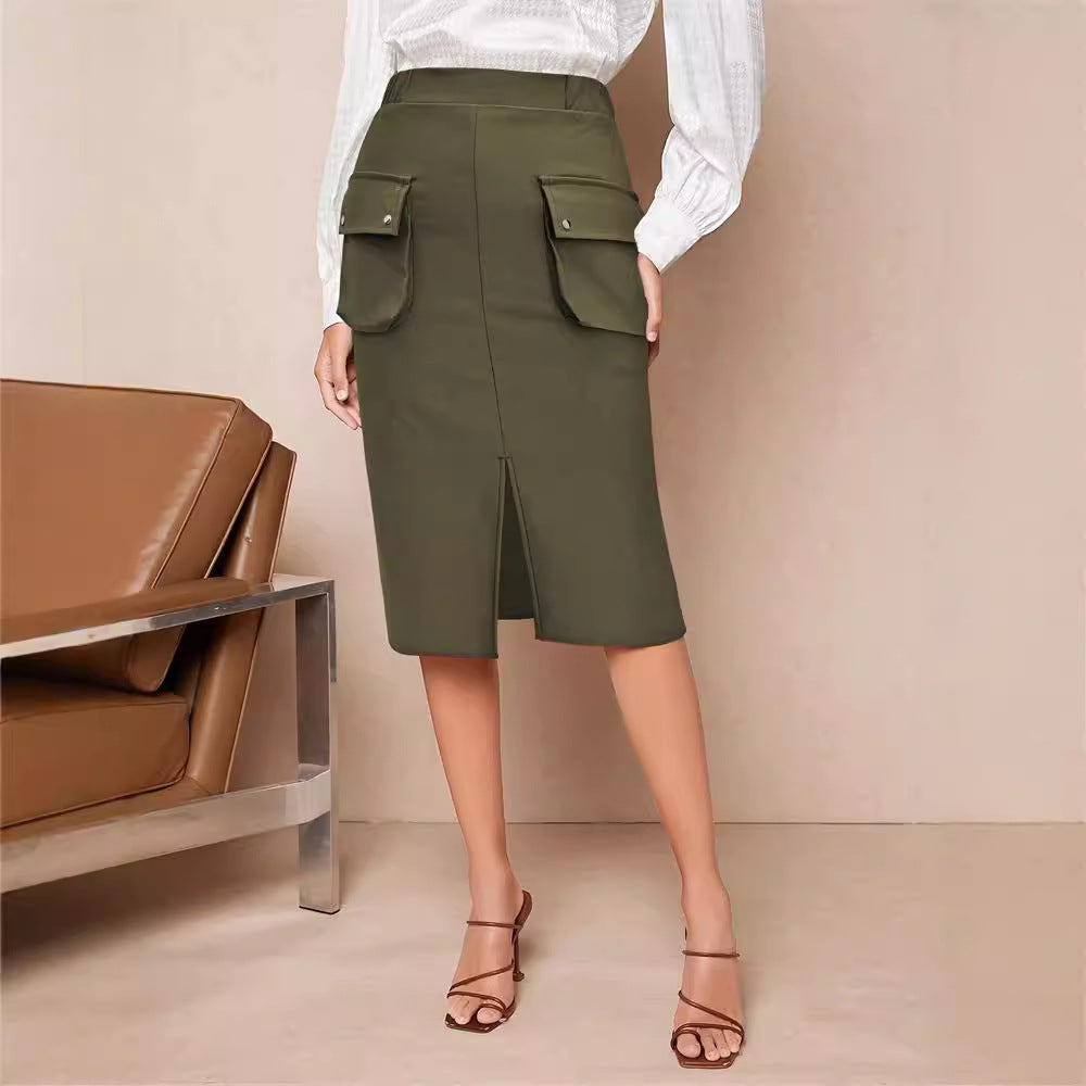 Cargo Slit Midi Skirt Elastic Mid Light Army Green N5Z608