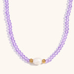 Load image into Gallery viewer, Amethyst Steel Pearl Shell Necklace Gold Plated Retro S5P236
