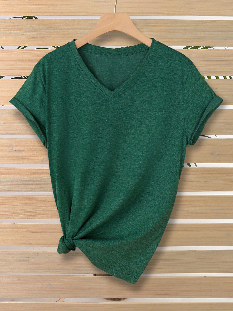 Minimalist Solid Color V-Neck T-Shirt Women N6E140