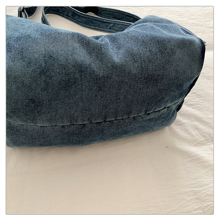 Women's Washed Denim Dumpling Tote Shoulder Bag N6J181
