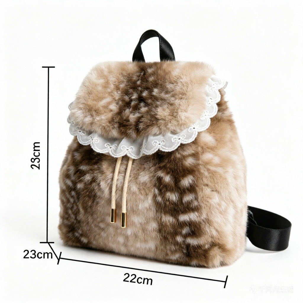 Women's Plush Deer Print Shoulder Tote Bag N6J173