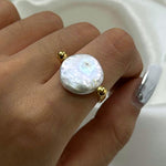 Load image into Gallery viewer, Stainless Steel Button Pearl Smooth Ring Women N6H168