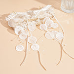 Load image into Gallery viewer, Coastal Bow Drop Earrings Shell Glass Streamer Fringe S5P147
