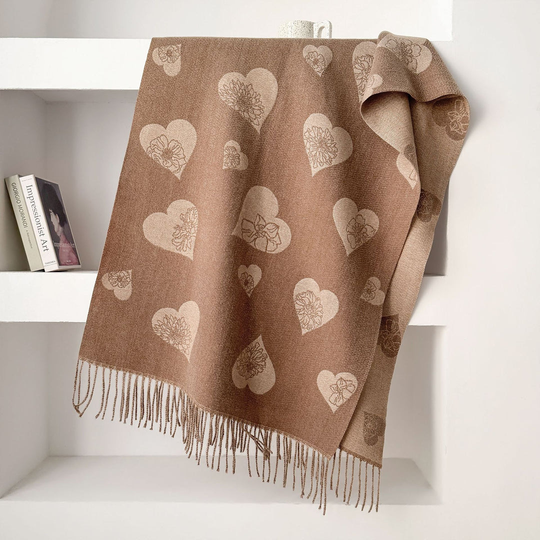 Double-Sided Jacquard Heart Flower Scarf Shawl Women N6H245