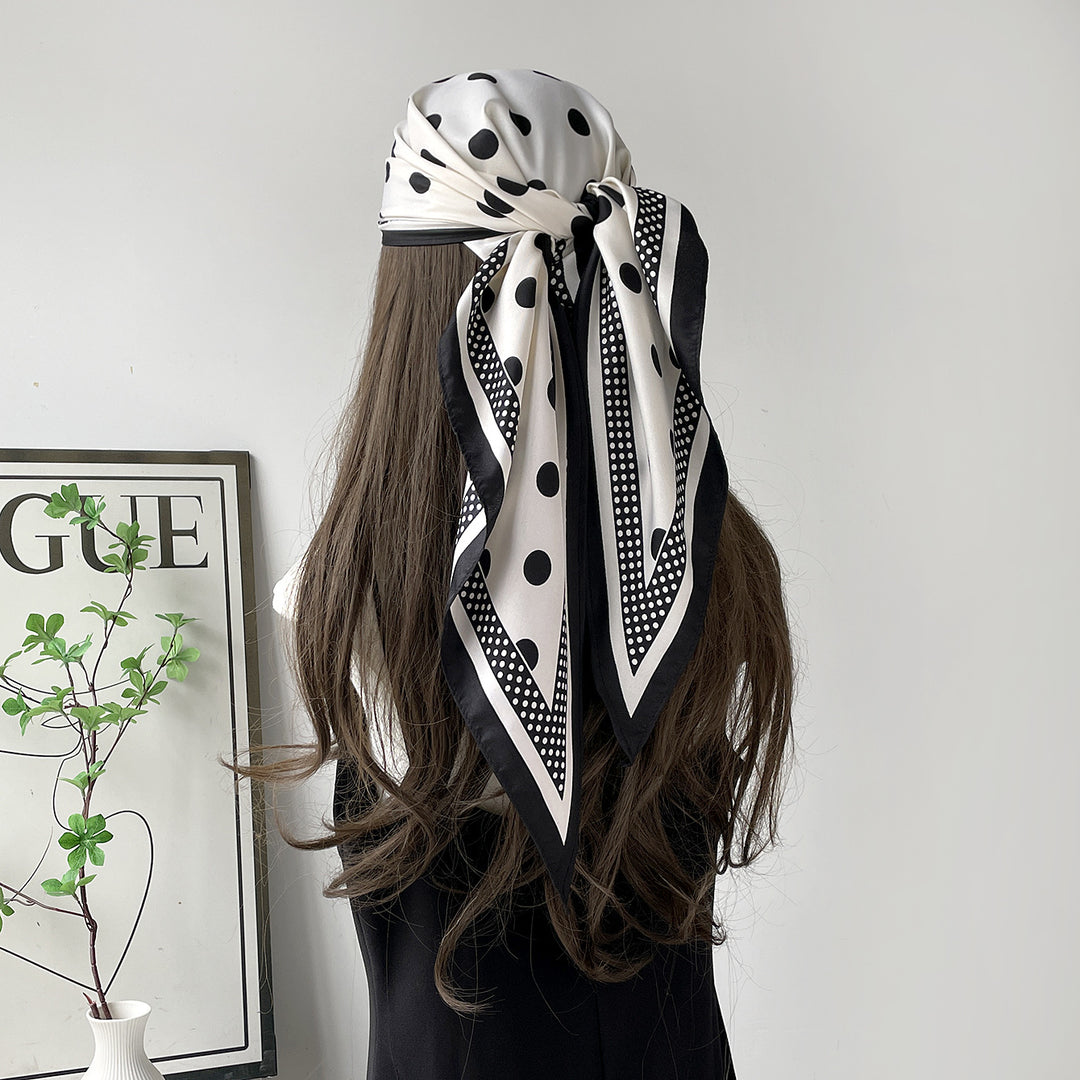 Polka Dot Print Triangle Scarf Satin Twill Women N6G218