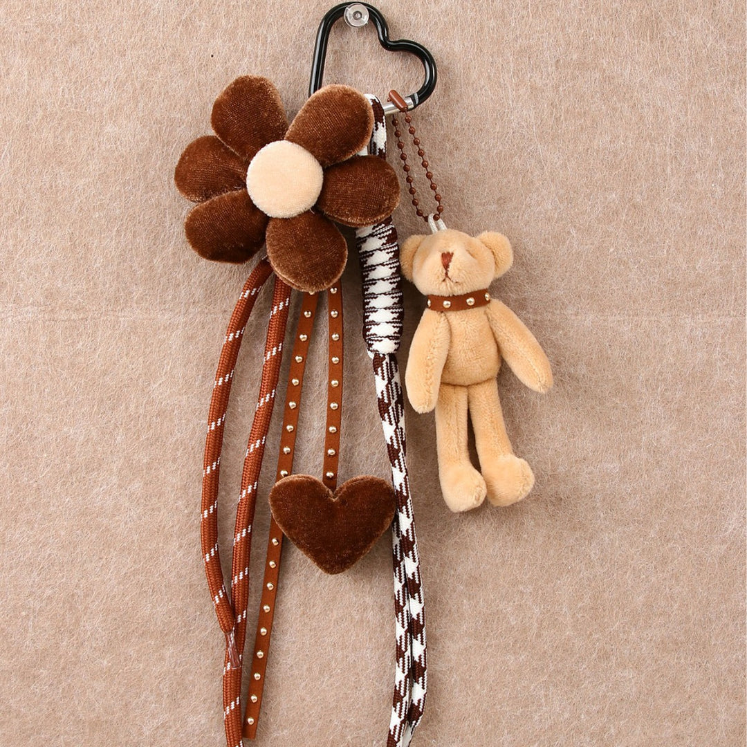 Cartoon Plush Bear Heart Flower Bag Charm Keychain S5P940