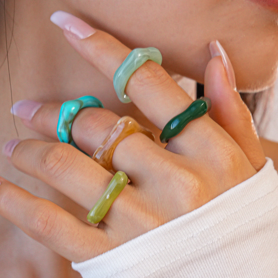 Acrylic Resin Ring Set Irregular 5 Pieces N6F076