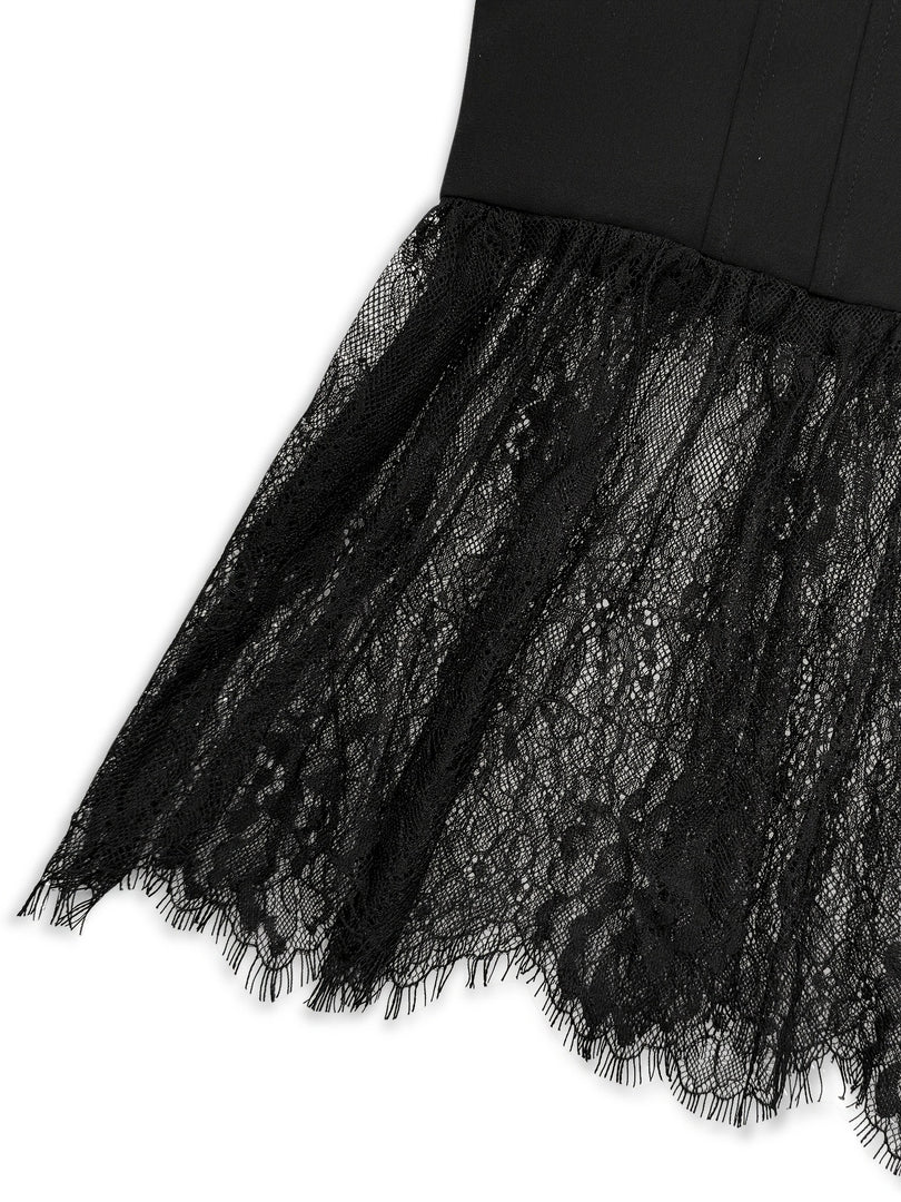 Black Lace Ruffle Cap Sleeve Sheer Crop Top N6F239