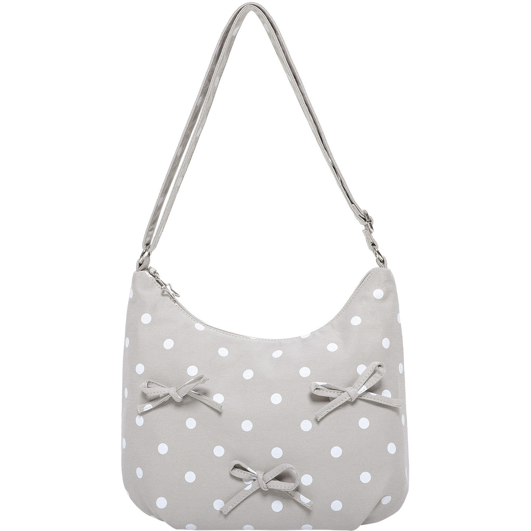 Polka Dot Tote Bucket Bag Canvas Bow Shoulder Bag N6F046