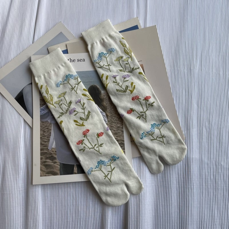 Botanical Floral Print Toe Separation Socks M5A025